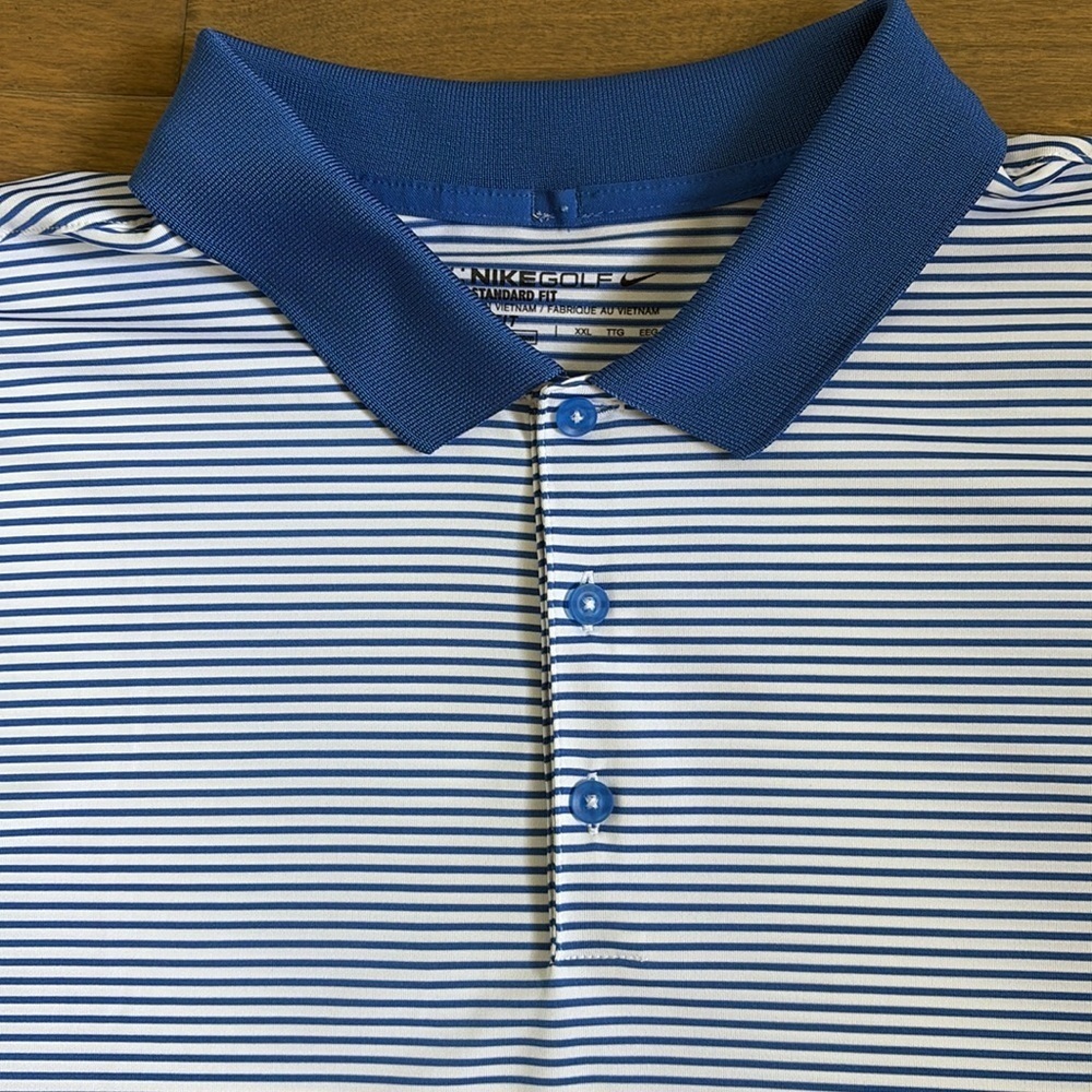 Nike Dri-Fit Golf Polo Standard Fit Blue White Stripes Men’s XXL